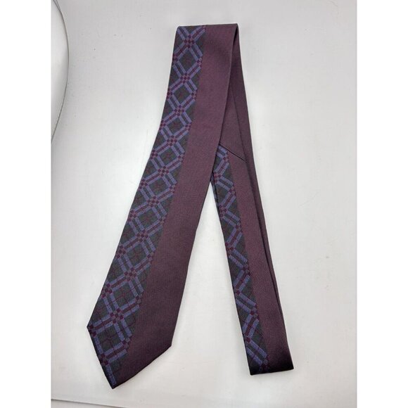 Dolce & Gabbana Made in Italy Men's Silk Neck Tie Black & Purple Plaid Pattern - Picture 2 of 5